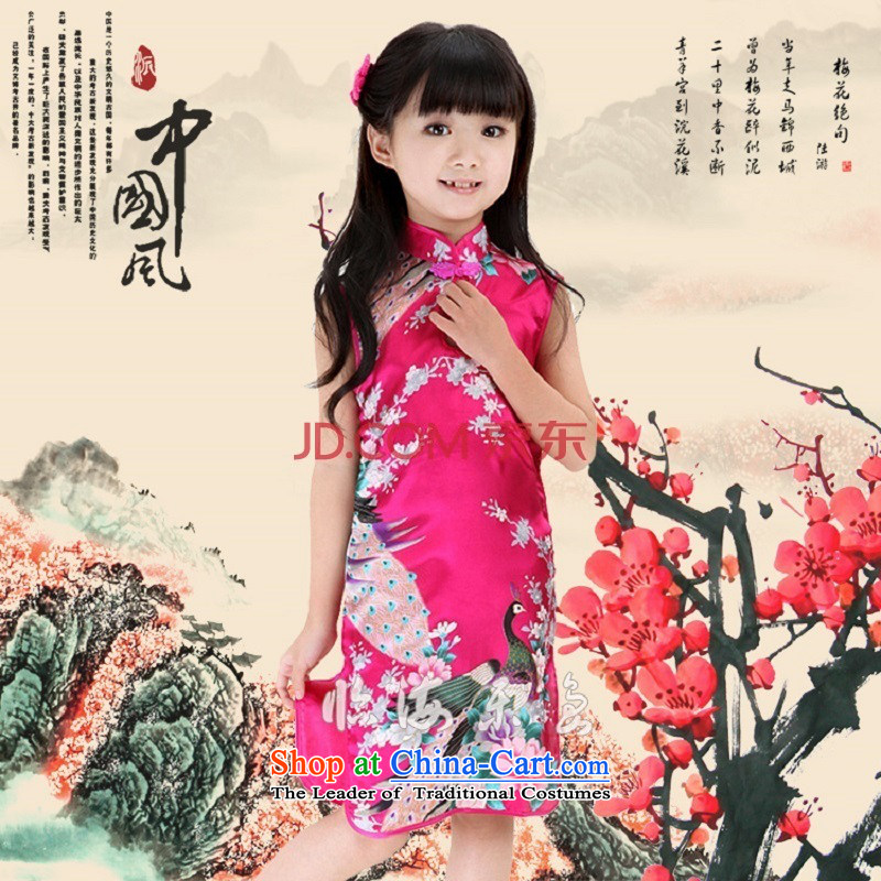 Bunnies Dordoi summer girls qipao Tang dynasty cheongsam dress children girls pure cotton dress guzheng will purple flowers rose 100