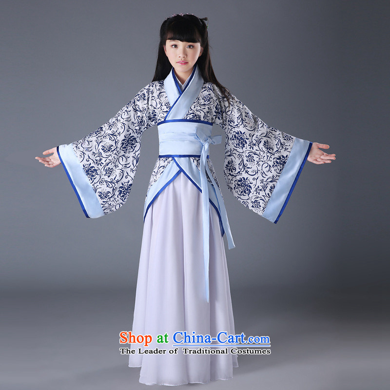The new children's classical performances Han-Photographic Dress seven fairy boy princess skirt guzheng will B 140 Blue with Dell Online shopping has been pressed.