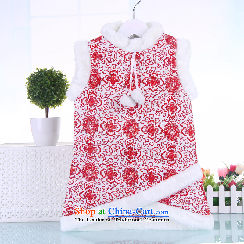 Children cheongsam dress Tang dynasty girls winter clothing girls new year with your baby Tang dynasty infant children's wear thick cotton dress Red 110