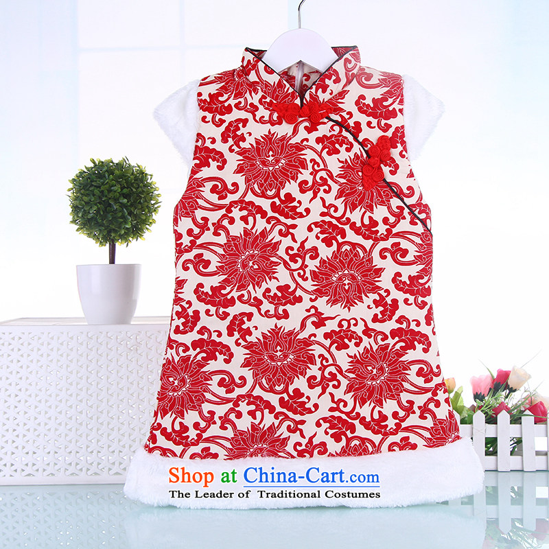 Children Winter Female Tang Gown cheongsam dress cotton 2-3-4-year-old female babies vest skirt New Year Service Red?110