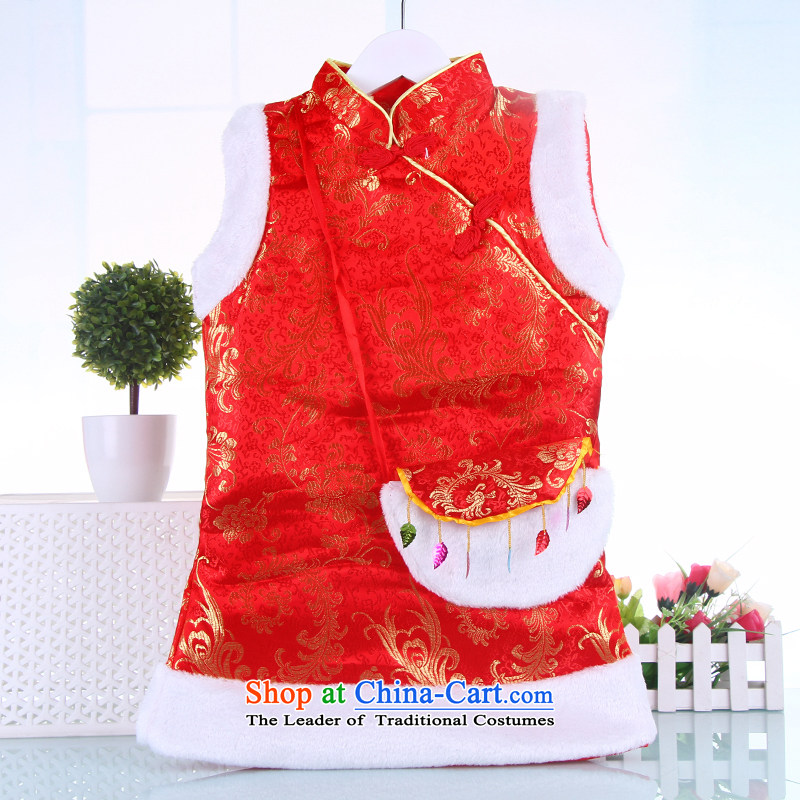 Children qipao gown winter skirt New Year Girls Tang Dynasty Show dress infant baby basket skirt red 110 Folder