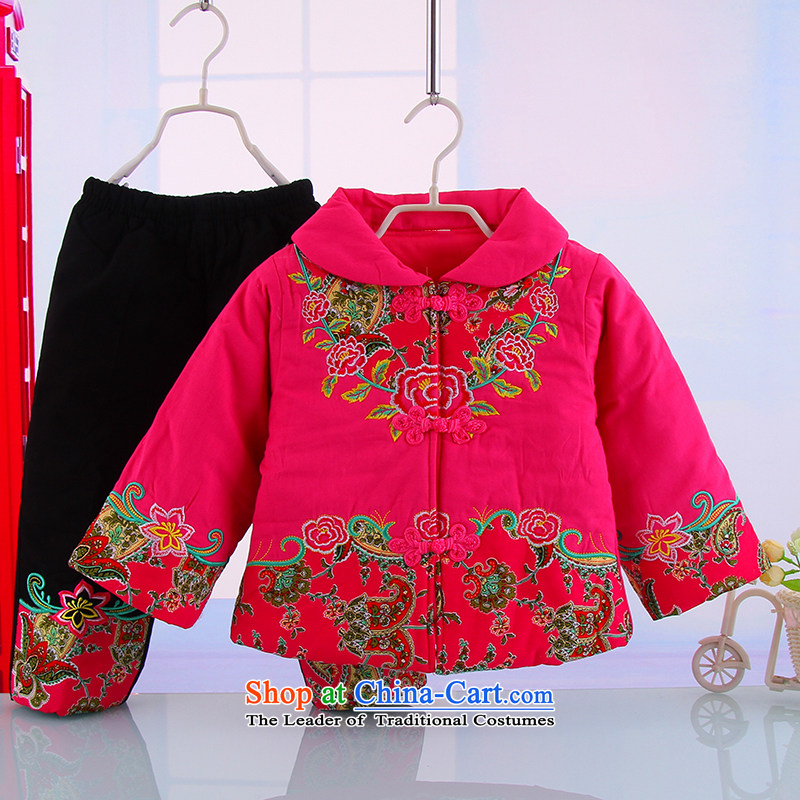 Pure cotton waffle winter warm baby girl to spend the new year with outdoor Tang two kits pink dresses?110