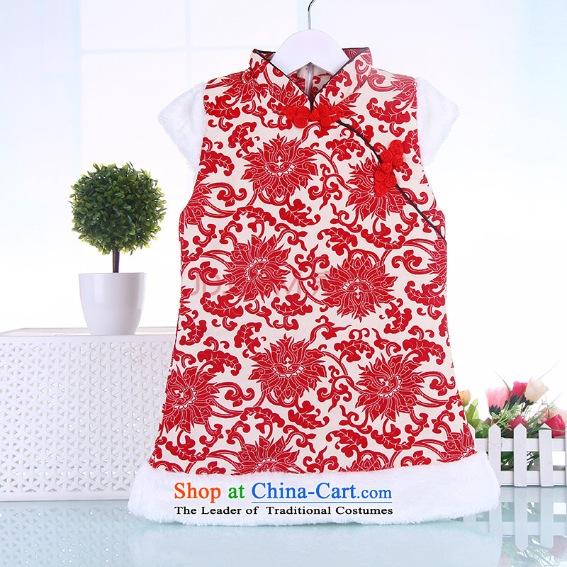 2015 new child qipao girls Tang dynasty dresses baby new year with the autumn and winter child skirts 123333 Red?110