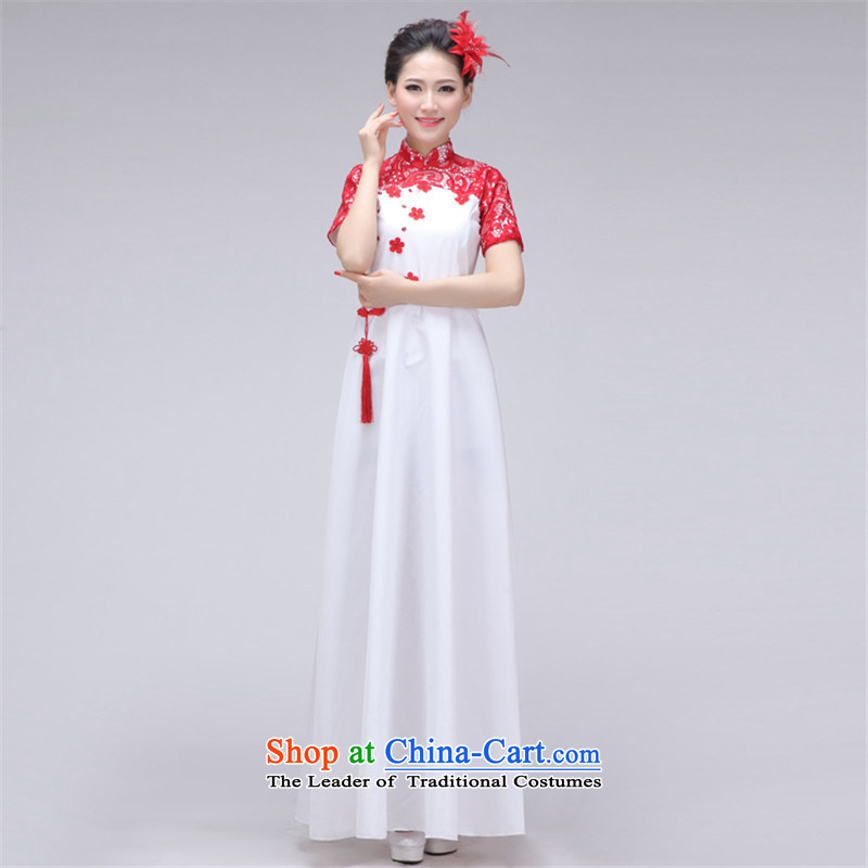 Adult porcelain chorus girl will long skirt guzheng erhu performers civil music service long skirt red?m long between men and women