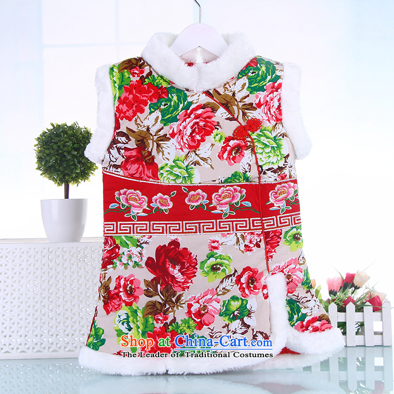 Tang Dynasty cheongsam dress child clip cotton vest skirt winter clothing clip cotton vest, a skirt girls cheongsam dress vest Red?110