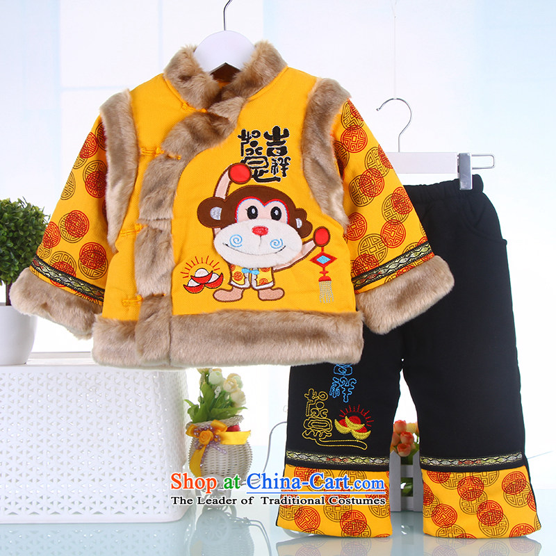 Infant and child Tang dynasty winter clothing boy Tang Kit installed add-thick robe baby years new year's Spring Festival dress yellow?120