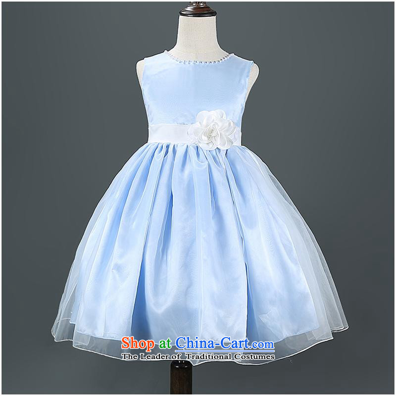Foreign trade western girls suits child skirt autumn 2015 CUHK princess who replacing children pure color blue skirt dress 140cm