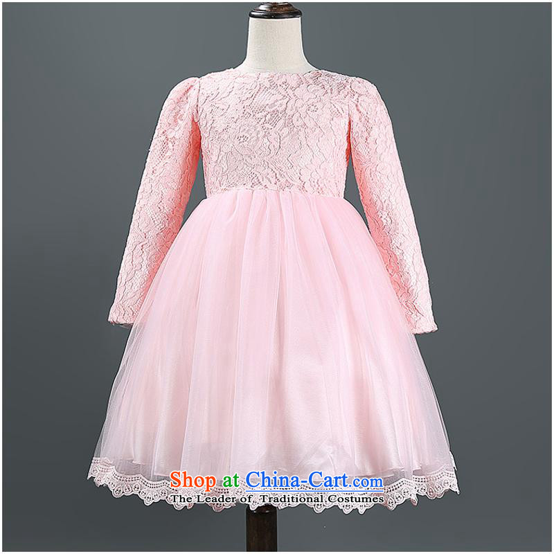 2015 Korean girls skirt autumn, children's wear girls dresses bow tie lace Top Loin of Princess dress skirt pink 140cm