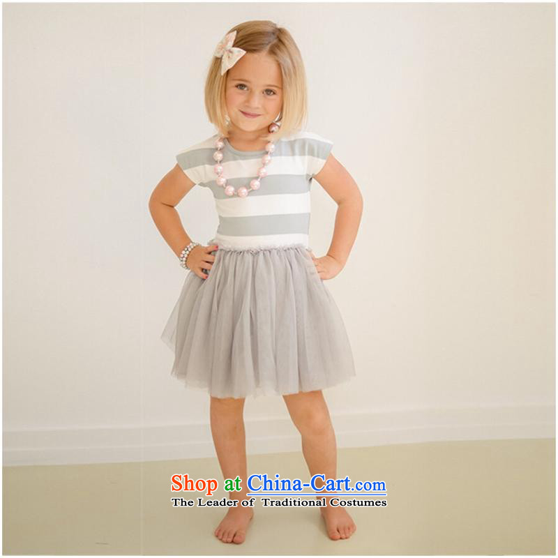 The summer and autumn of 2015 the new Korean horizontal streaks or bands gauze dresses girls' skirts gray 100cm-140cm/1 princess five mobile music (leyier under) , , , shopping on the Internet
