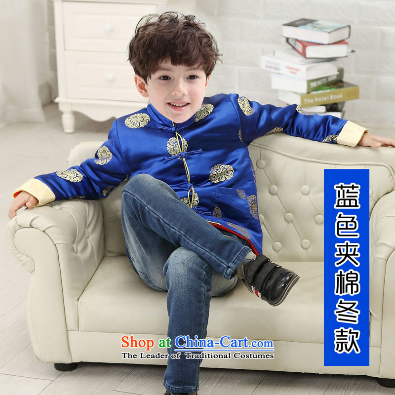 The risk of the bubbling children Tang dynasty during the spring and autumn boy Tang Blouses New Year Service Chinese Dress 3-12 years winter of blue cotton folder 120 yards, risking the bubble (maopaopao) , , , shopping on the Internet
