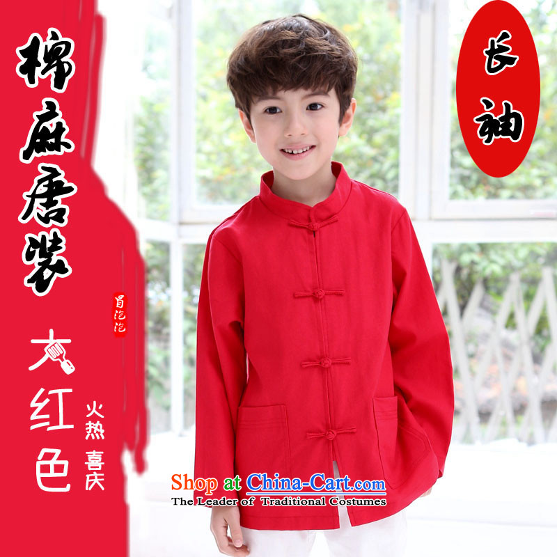 Tang Dynasty Chinese dresses children boy Tang dynasty autumn replacing linen/cotton Chinese school uniform performances showing the service kit boy China wind red cotton linen long-sleeved top 150, risking the bubble (maopaopao) , , , shopping on the Int