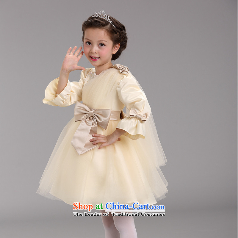 The autumn and winter load big girl dresses long-sleeved Fall/Winter Collections children princess bon bon Flower Girls skirt the little girl children Bow Tie Princess skirt cuhk child piano dress yarn skirts , champagne color 160 m (missuna optimization)