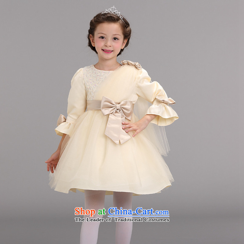 The autumn and winter load big girl dresses long-sleeved Fall/Winter Collections children princess bon bon Flower Girls skirt the little girl children Bow Tie Princess skirt cuhk child piano dress yarn skirts , champagne color 160 m (missuna optimization)