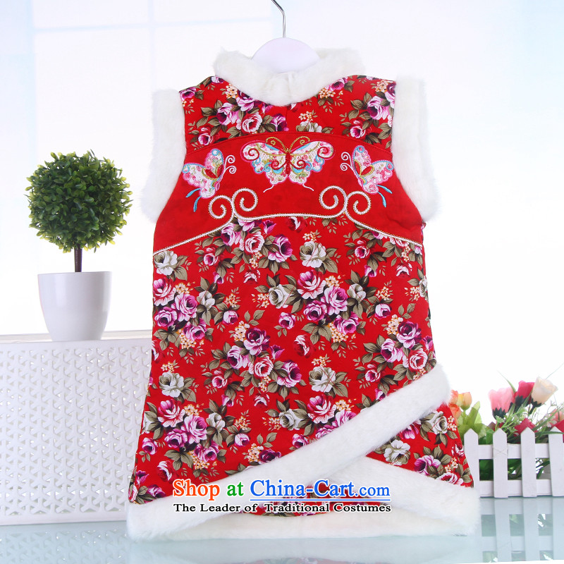 Infant age dress infant Tang Gown, a white hair edge clip cotton qipao girls skirt Red 80