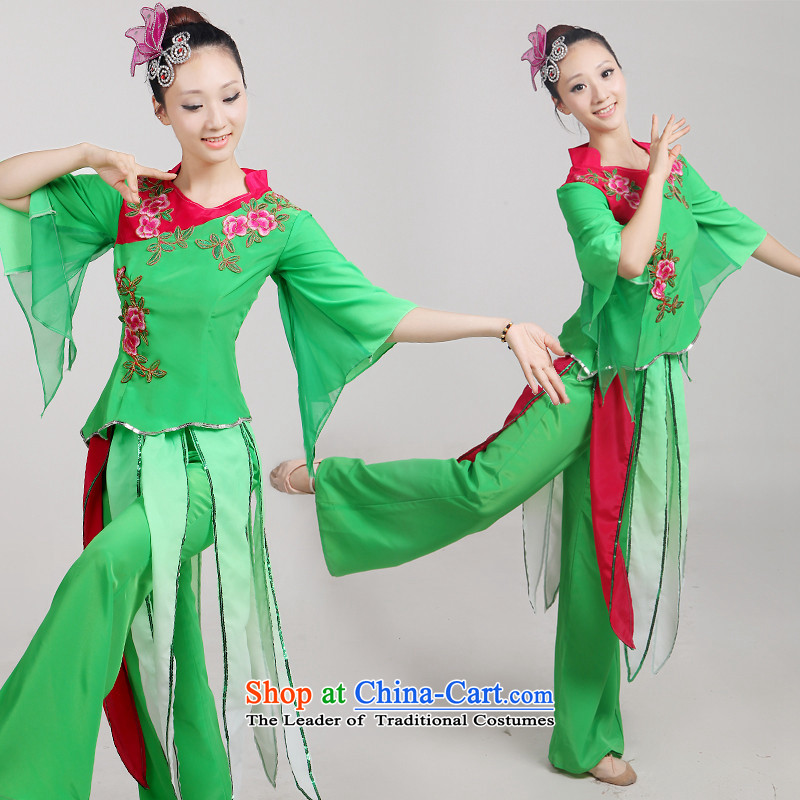 2015 new yangko dance clothing will fan dance wearing janggu modern dance style national stage costumes?XXXL green