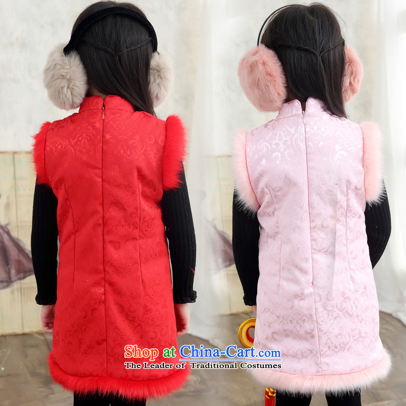 2015 Autumn and Winter, Retro national small and medium-sized child embroidered edge parquet gross collar sleeveless rabbit wool cheongsam pink 110 code suitable for 100cm tall, ward GELRD) , , , shopping on the Internet