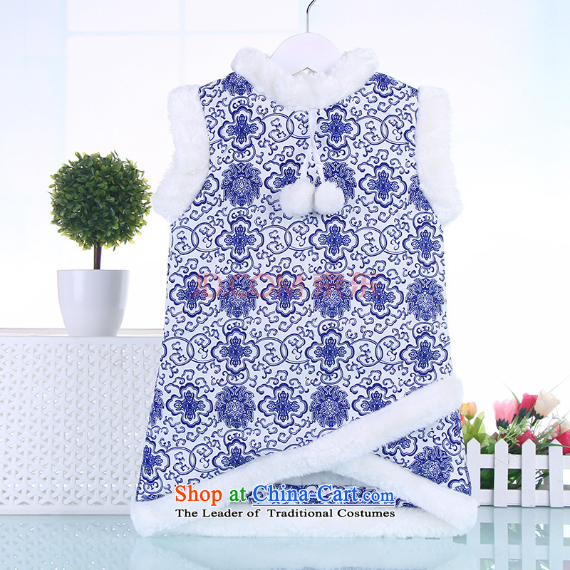 Winter new women's baby Tang dynasty qipao girls New Year with cotton dress cotton folder birthday vest skirt light blue 90, small and Dodo xiaotuduoduo) , , , shopping on the Internet