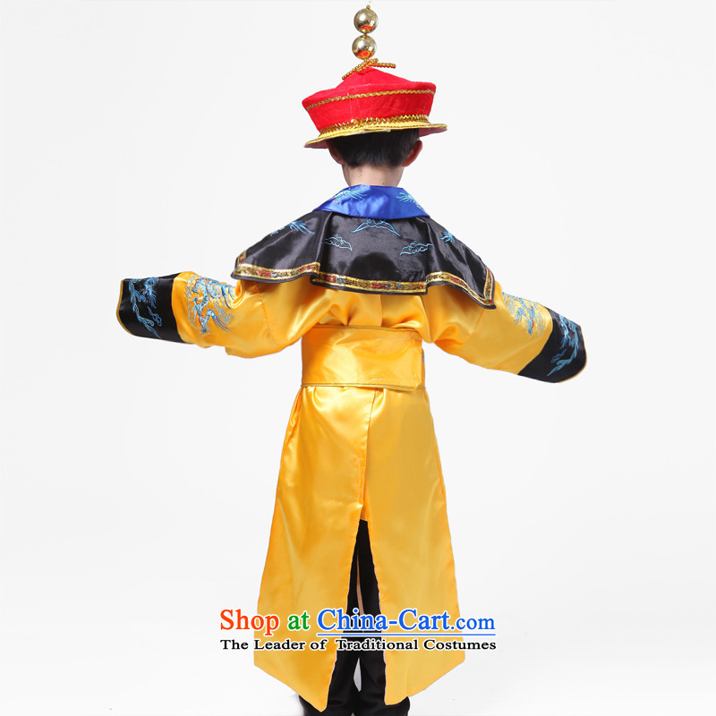 Adjustable leather case package children costume boy of the Qing emperor replacing dragon robe clothing ancient performances services photography 140cm, yellow leather Adjustable Clothing package has been pressed shopping on the Internet