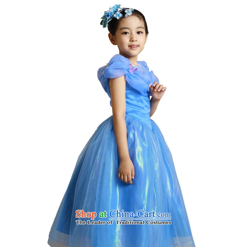 Bathing in the staff of the estate children the same Cinderella Princess skirt girls dress autumn replacing Flower Girls wedding dresses, 223 will also sent the necklace was blue 140cm