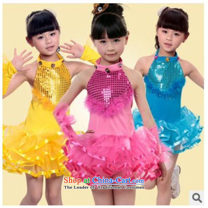 Children costumes girls show apparel shiny cards early childhood modern Latin Dance Dance Dance services blue stylish 130cm, Lok (leyier under) , , , shopping on the Internet