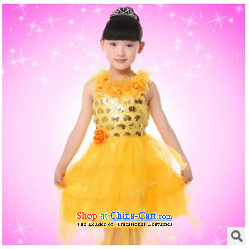61. Children new children's elementary school students will dance wearing girls dress Princess Show Services White Dress dance?150cm