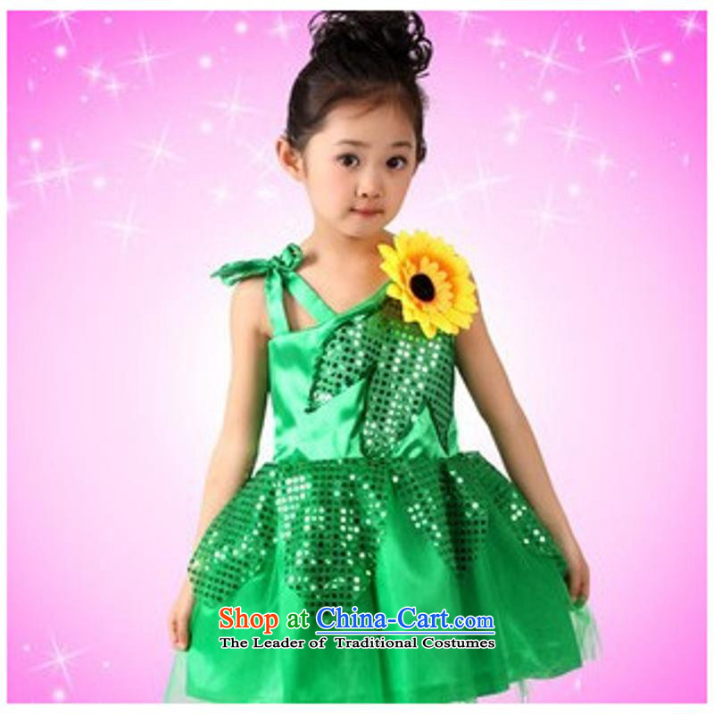 Early childhood dance performances to celebrate children wearing the new girls show apparel shiny cards modern contemporary dance dress green 120cm, and involved (rvie.) , , , shopping on the Internet