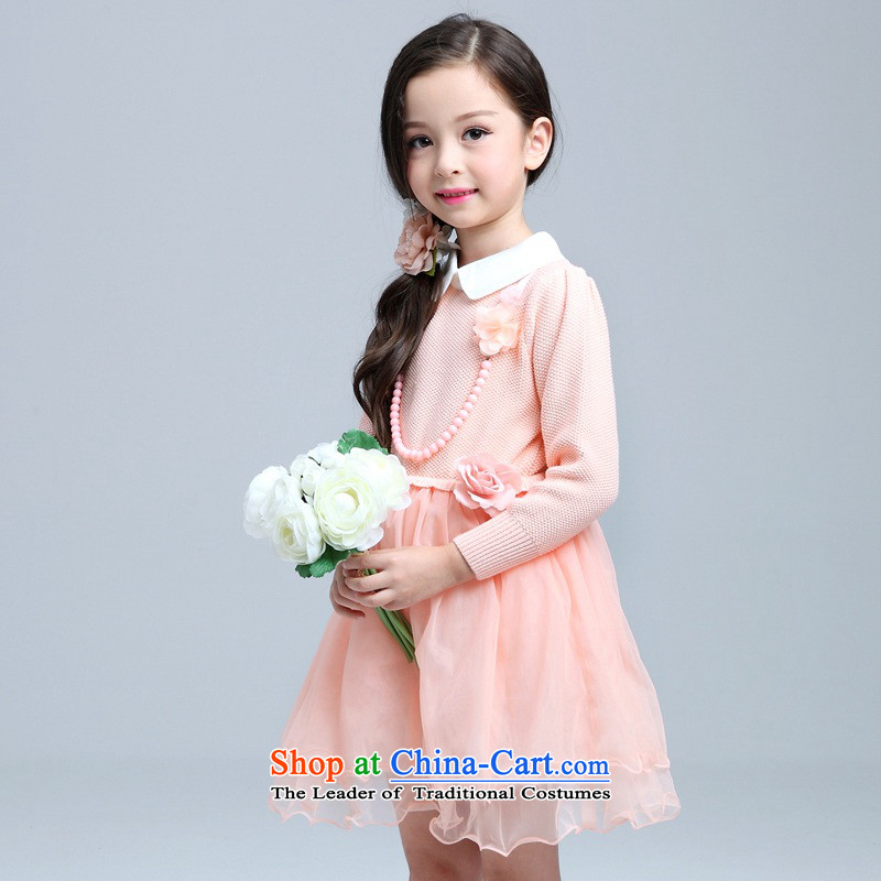 M High State child skirt 2015 Fall_Winter Collections new girls dresses Korean girl children's wear long-sleeved knitted cotton princess skirt pink?160