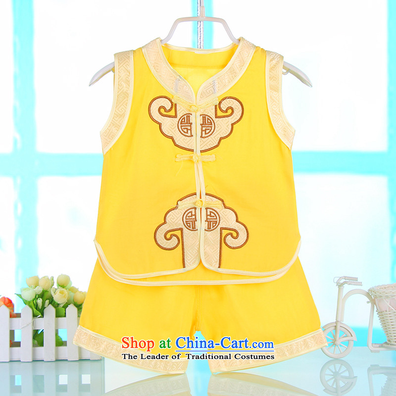 Children's Wear young boys to Tang dynasty Summer Children pure cotton short-sleeve kit China wind baby years Tang Dynasty Summer Yellow?110cm,