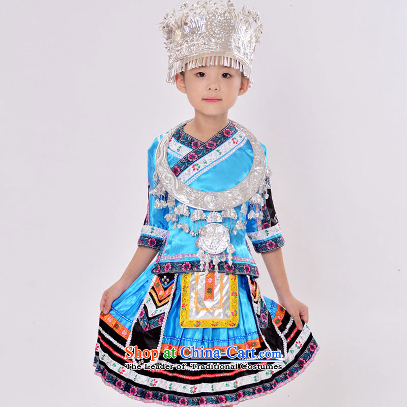 The girl children of the Hmong minority ethnic dances will dress uniform Yunnan Zhuang nationality costumes Xueping Kit Plus Emulator Red Head Ornaments 120cm, version adjustable leather case package has been pressed shopping on the Internet