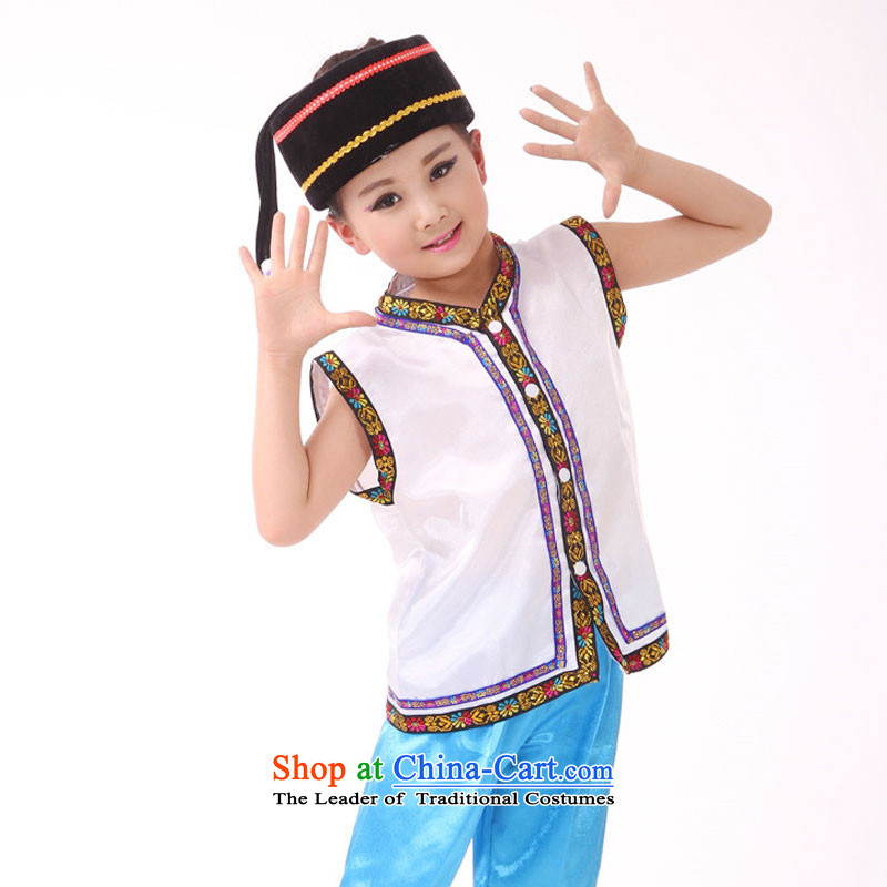 Yunnan ethnic minority children zhuang nationality costumes male children of the Hmong minority costumes cucurbit performances will adjust 140cm, white leather case package has been pressed shopping on the Internet
