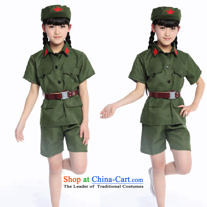 The red guards of the revolution in military uniforms short-sleeved clothing children Red Army for the liberation of the Cultural Revolution costumes Dress Photography 150cm, green leather package has been pressed to online shopping