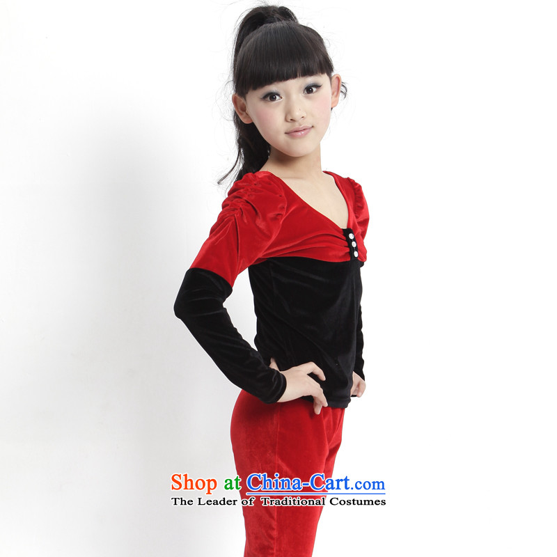 Kim scouring pads V-Neck long-sleeved less children will girls dancing ballet serving Latin dance autumn and winter exercise clothing 160cm, wine red leather package has been pressed to online shopping