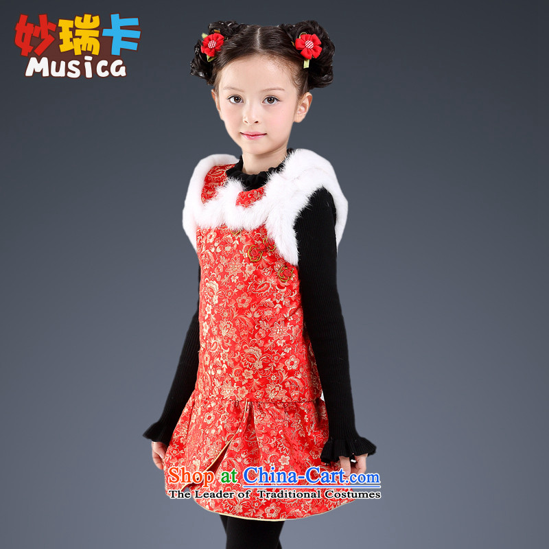 The girl child for autumn and winter, qipao Tang dynasty princess skirt children will add long-sleeved cotton dance services dresses red opening laugh 160 Miu@ , , , shopping on the Internet