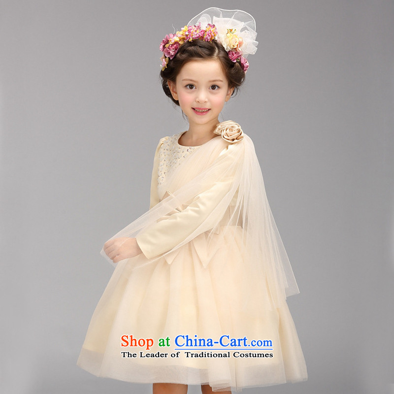 M high state of children's wear clothing girls children children will dress Flower Girls wedding dress 2015 autumn and winter Princess girls skirt Champagne grand prix golden teak colored yarn 160 meters high state (MKOSBANX) , , , shopping on the Interne