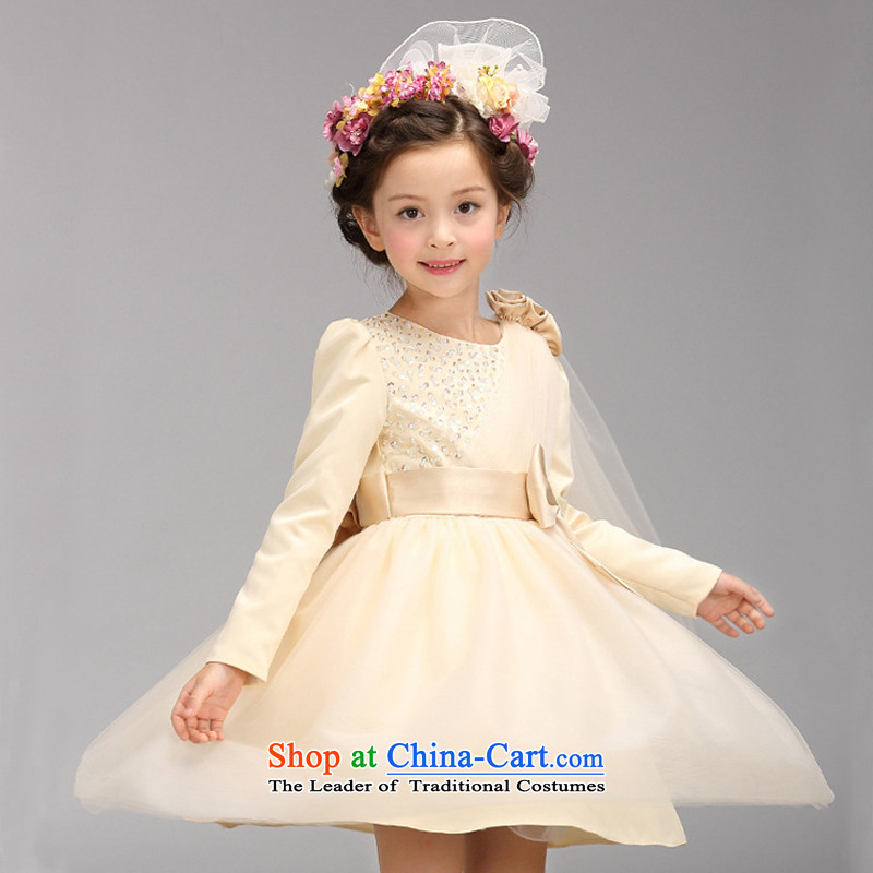 M high state of children's wear clothing girls children children will dress Flower Girls wedding dress 2015 autumn and winter Princess girls skirt Champagne grand prix golden teak colored yarn 160 meters high state (MKOSBANX) , , , shopping on the Interne