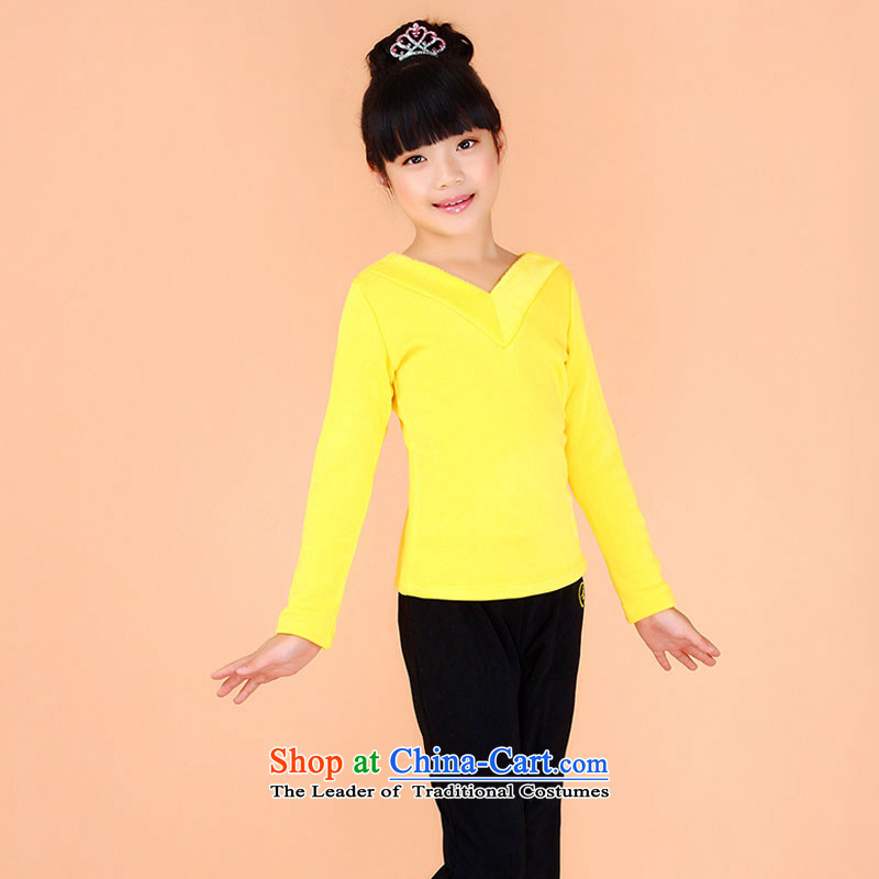 Children Dance clothing exercise clothing girls autumn spring Dance Dance clothes early childhood services plus lint-free Thick Yellow double-V-Neck plus lint-free kit adjustable leather case package has been pressed 140cm, shopping on the Internet