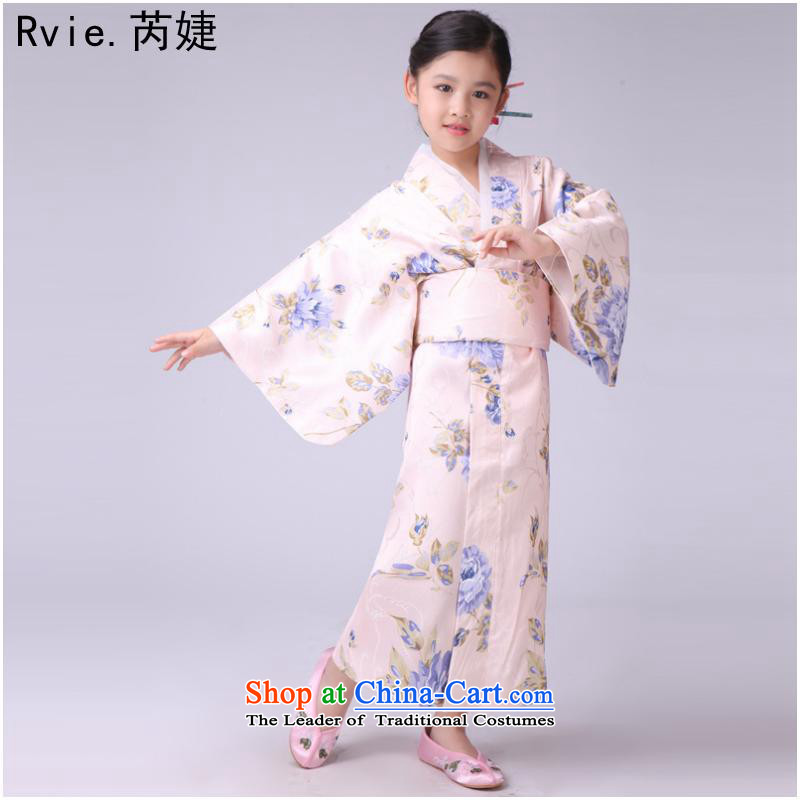 Traditional Japanese girl children are kimonos long robes bathrobes stage performances showing the new pieces of garments dance Blue?140cm