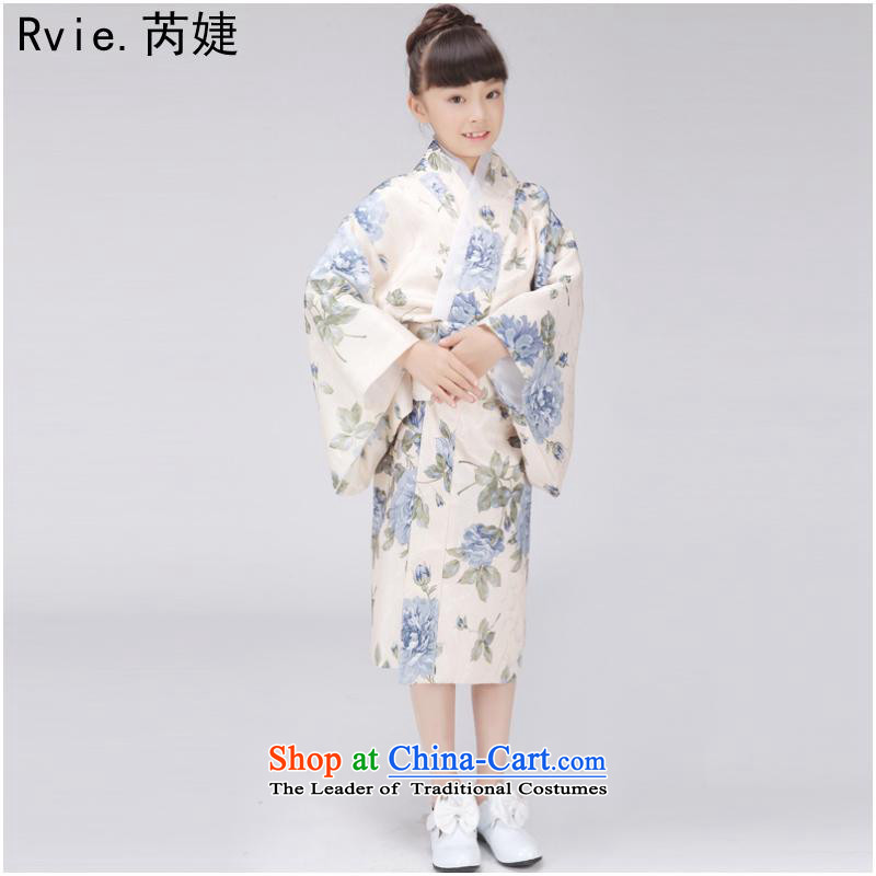 Traditional Japanese girl children are kimonos long robes bathrobes stage performances showing the new pieces of garments dance 140cm, blue with Dell Online shopping has been pressed.