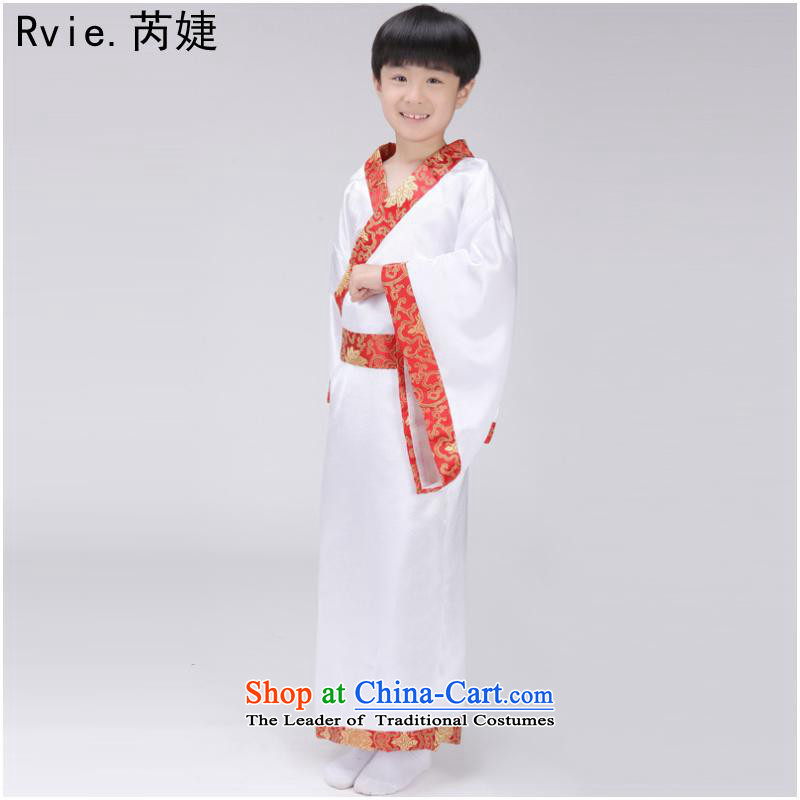 Children costume for boys and girls will Han-young scholar disciples regulations Stage Drama floor serving girls photo album white 120cm, red trim and involved (rvie.) , , , shopping on the Internet
