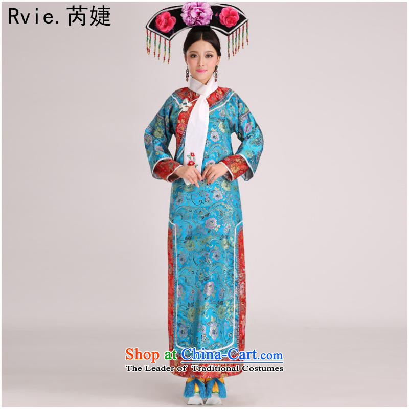 The Qing dynasty Empress Gwi-cos well jin small home-flag Manju maids serve clothes performances showing the Stage Costume blue are code