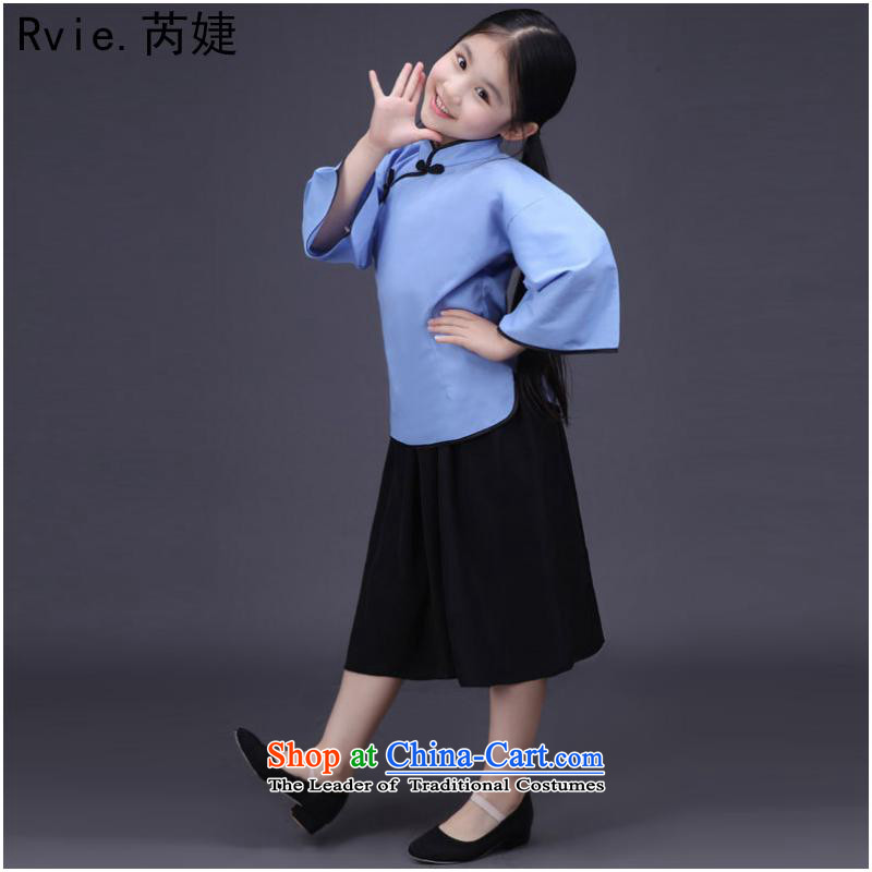 The little girl children's classical 4 May young women of the Republic of Korea student uniforms kit performances showing the choral dance Stage Costume on white cotton under high-Wire 140cm, po jie (rvie. and shopping on the Internet has been pressed.)