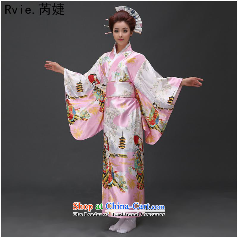 Traditional Japanese-style robes robes female kimono is long uniform temptation photo building photo album stage performances services Pink S