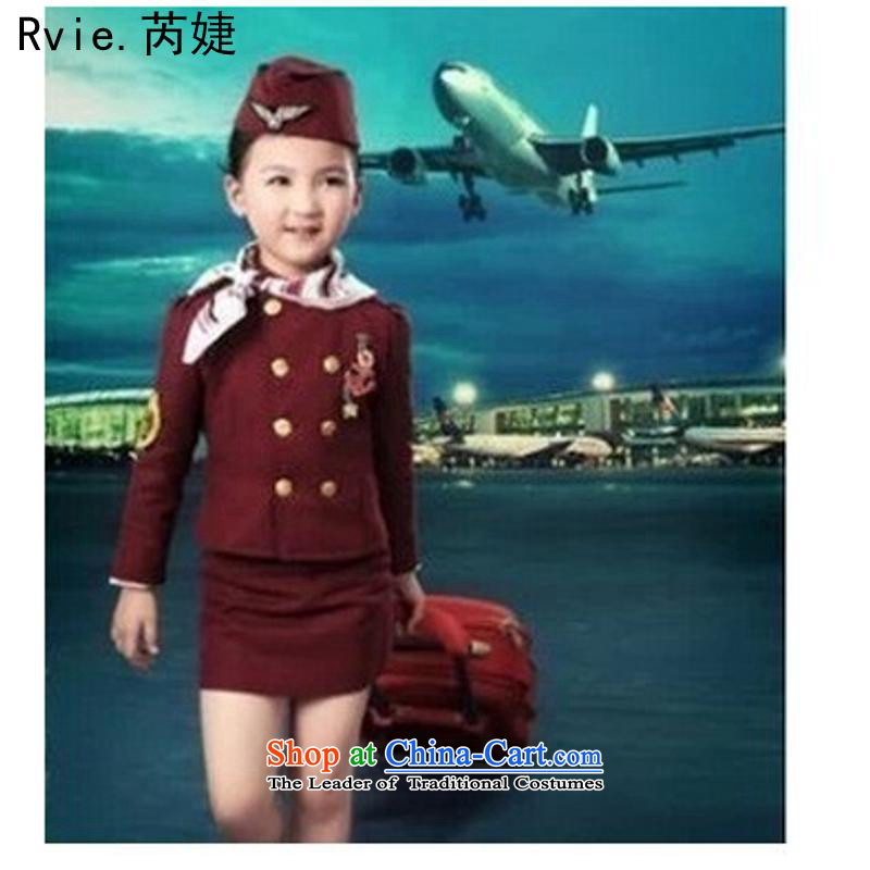 Children photography clothing small air hostesses uniformed show apparel 4 piece set empty less air force children performances uniforms women wine red 120, and involved (rvie.) , , , shopping on the Internet