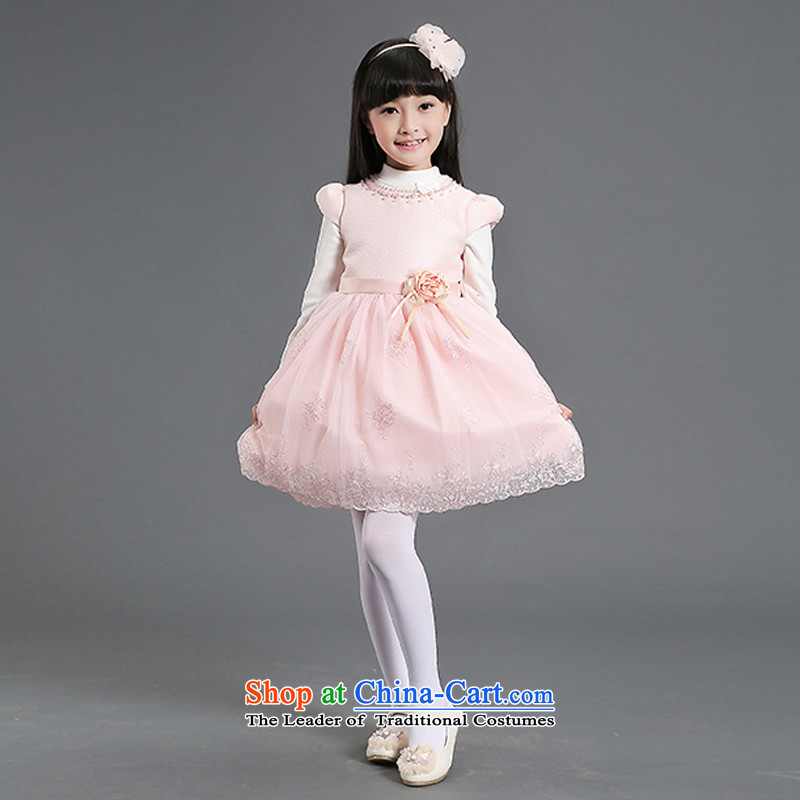 Tien Po autumn and winter, children dress girls princess suits skirt Wedding Dress Short-sleeved children wedding dress piano will dress toner orange 130cm
