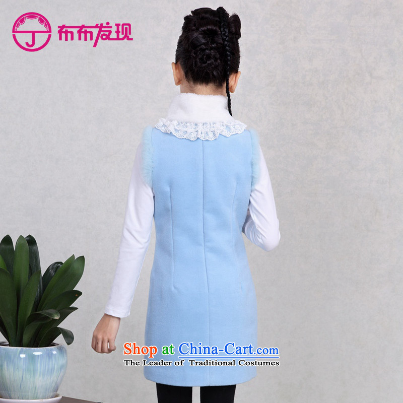 The Burkina found 2015 autumn and winter new girls cotton qipao China wind short-sleeved warm CUHK child cheongsam dress Tang dynasty children will light blue 150 yard, 34505306, discovery (JOY DISCOVERY shopping on the Internet has been pressed.)