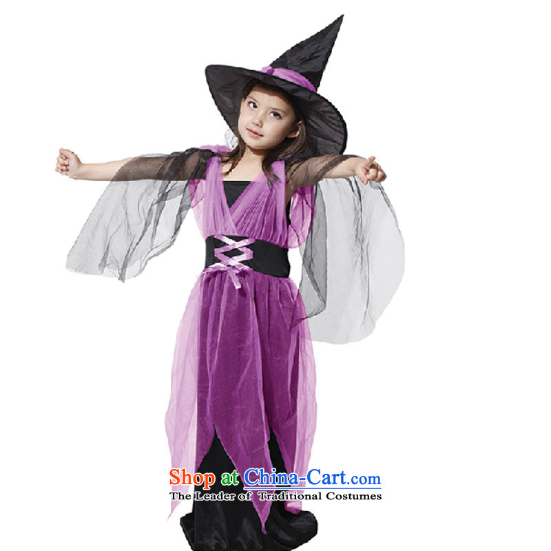 The girl child Halloween costume witch kit gauze witch clothing masquerade clothing purple does not include the broom to adjust 140cm, 130cm leather case package has been pressed shopping on the Internet