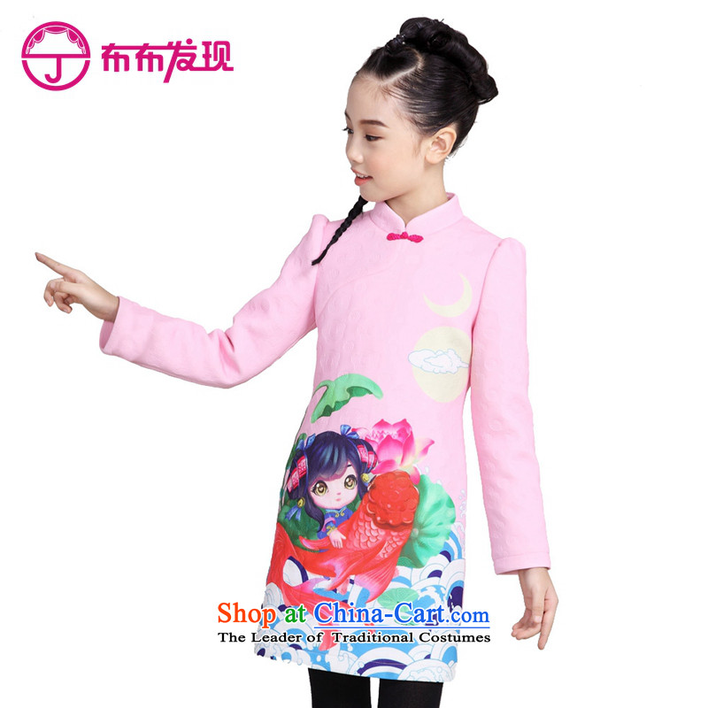 The Burkina found 2015 autumn and winter new girls qipao China wind stamp long-sleeved CUHK Tang dynasty qipao gown child pink?130