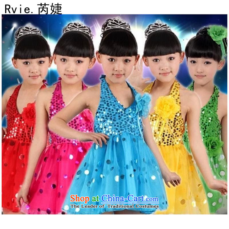 61. Children will the new early childhood girls modern bright chip Latin dance dress bon bon skirt stage services and Jie (yellow 130cm, rvie.) , , , shopping on the Internet