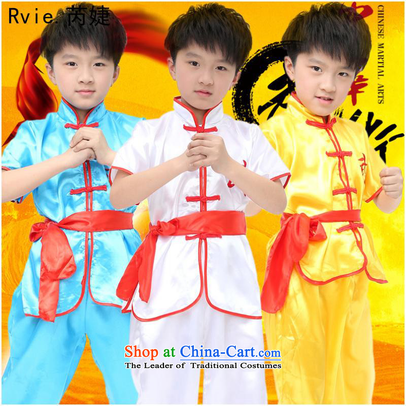 61. Children costumes short-sleeved exercise clothing kit boys will martial arts performances services team kit blue 140cm, Kung Fu Jie (rvie. and shopping on the Internet has been pressed.)