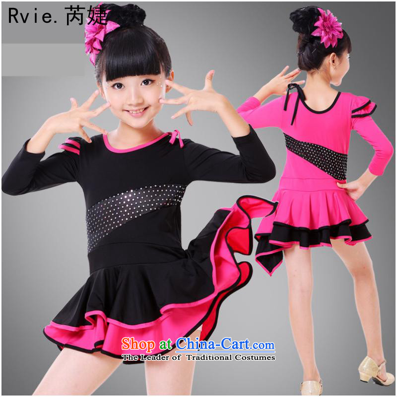 Children Latin dance skirt girls Latin exercise clothing cuhk child long-sleeved Latin practitioners skirt Shao Er Latin performance appraisal services in accordance with the American, black 150cm, leyier (shopping on the Internet has been pressed.)